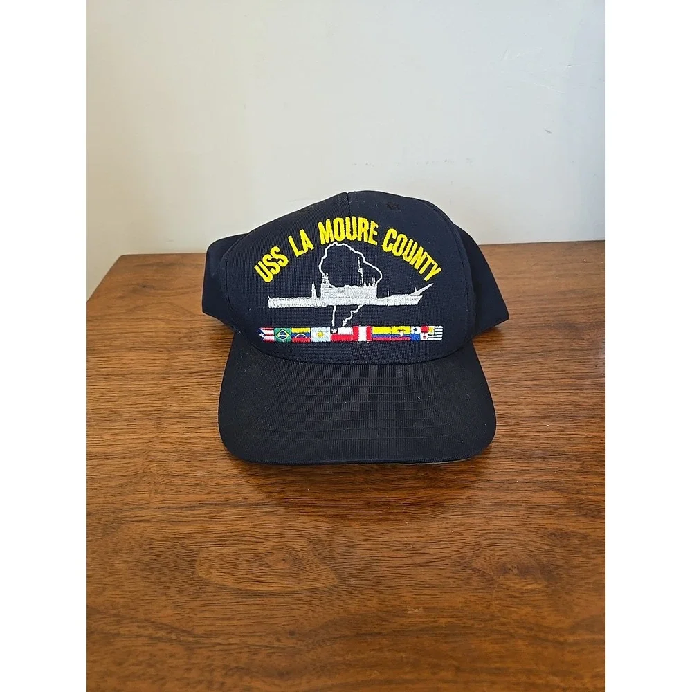 Vintage Navy Command Caps USS LA MOURE County Ship Hat Blue Snapback USA Made